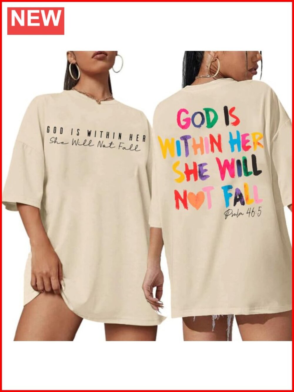 Oversized Christian Graphic Tee for Women Bible Verse Shirt Cotton Crew Neck